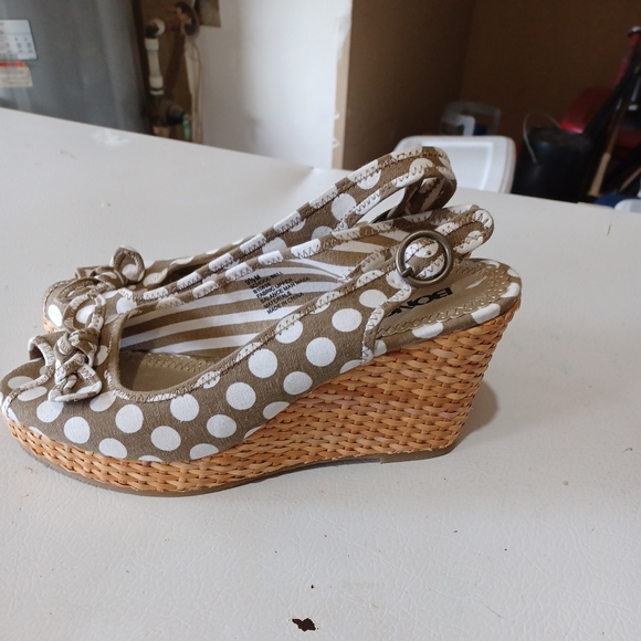 Bongo Brown White Open Toe Polka Dot Slip On Womens 9.5m Pre Owned - Picture 2 of 9